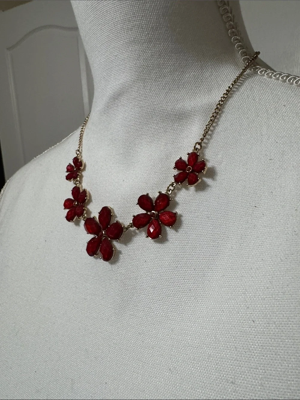 Claire's Gold-Tone Necklace with Red Floral Gems